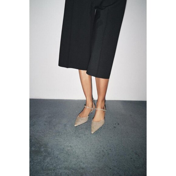 ZARA SUEDE KITTEN-HEEL SLINGBACKS - Picture 2 of 5